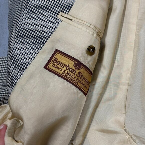 Vintage Samuelsohn Blazer Houndstooth Silk Wool Sport Coat Beige 46R - Picture 8 of 10